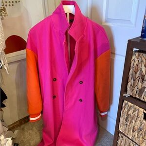Bright Pink and Orange Colorblock Oversized Coat